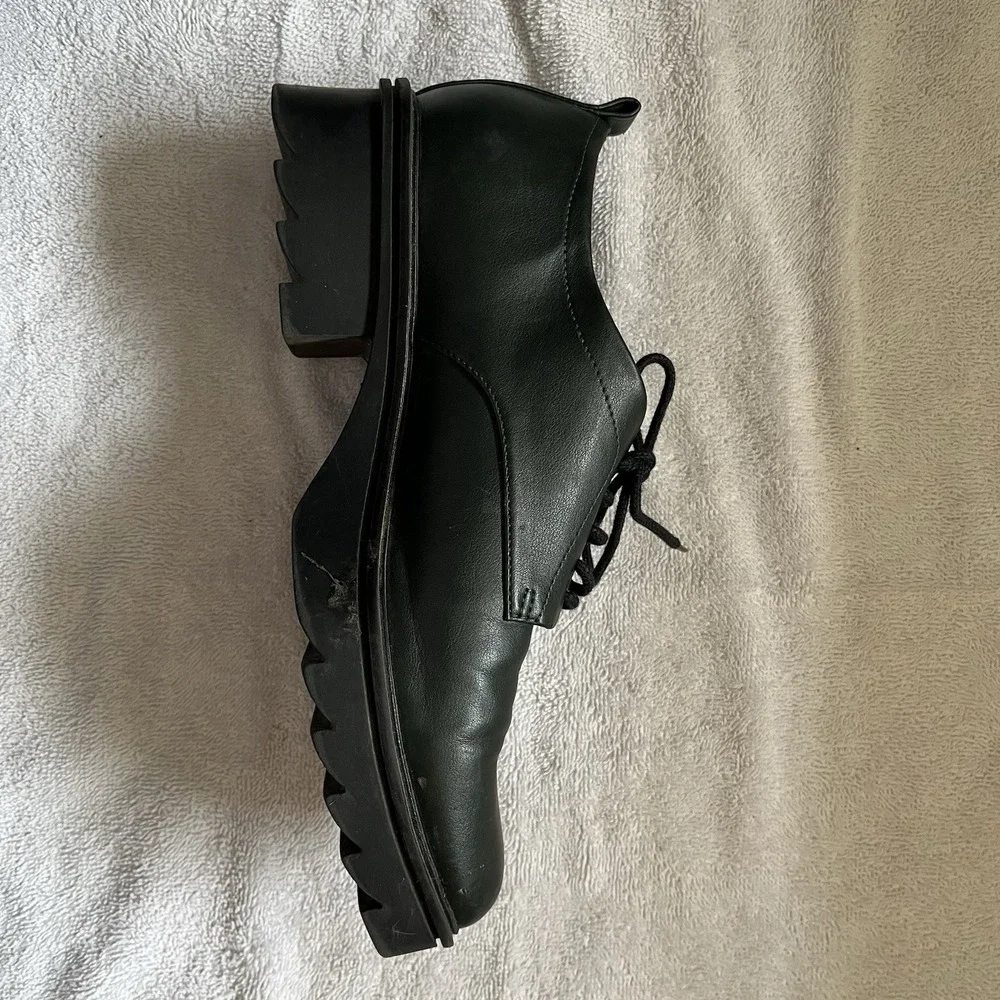 Zara TRF Shoes Women's Size 9 (EU 40)‎ Green Low Heel Chunky Derby Lace Up